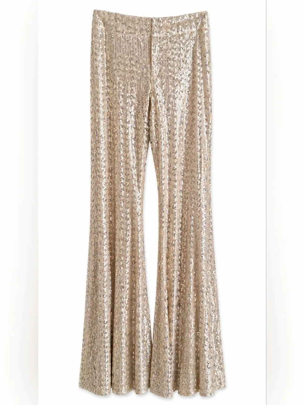 Saints & Hearts Gold Sequin Flare Pants NWT Large High Waist Glam Party Disco - Picture 2 of 11